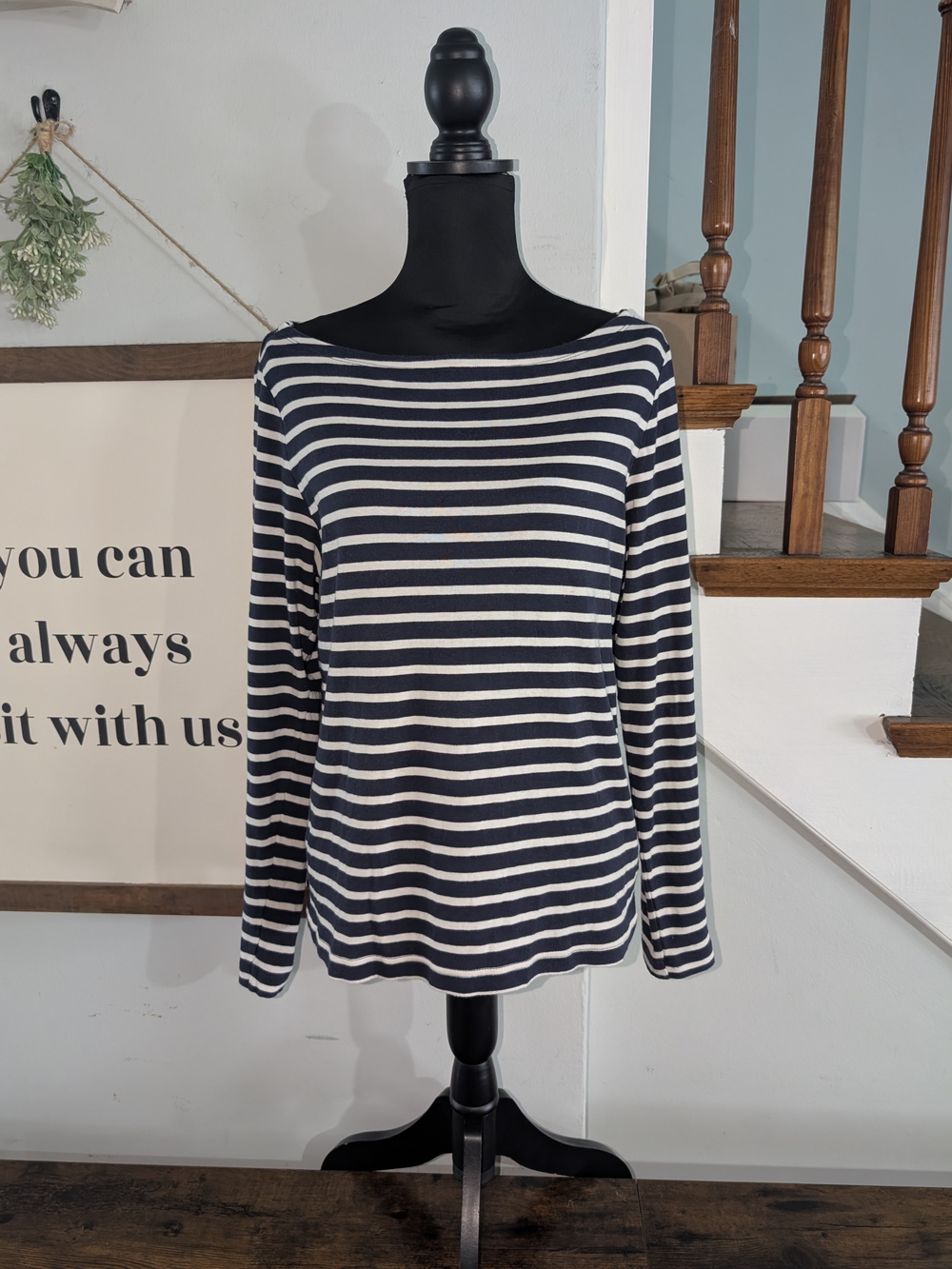 Gap Striped Boatneck Long-Sleeve Top - Navy & White XL